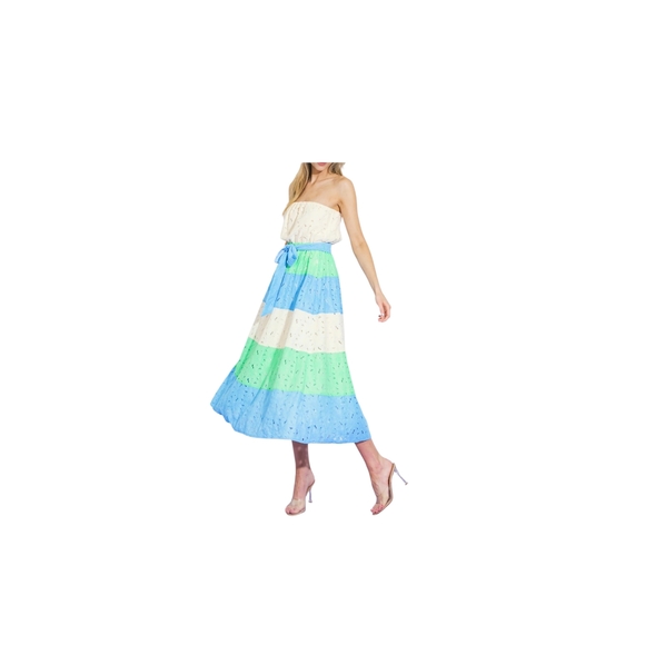 NewWOT Flying Tomato Strapless Midi Dress Cream, Blue & Green Stripes - Small - Picture 5 of 16